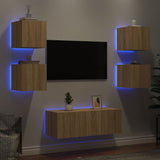 6 Piece TV Wall Units with LED Sonoma Oak Engineered Wood 3216813
