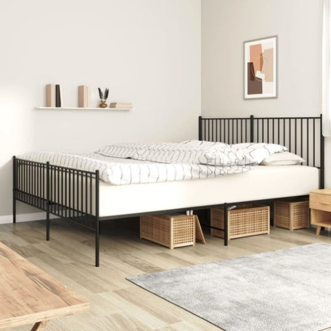 ZNTS Metal Bed Frame without Mattress with Footboard Black 180x200cm 350886