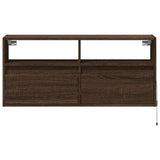 TV Wall Cabinet with LED Lights Brown Oak 100x31x45 cm 852340