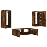 3 Piece TV Wall Cabinets with LED Lights Smoked Oak 3216878