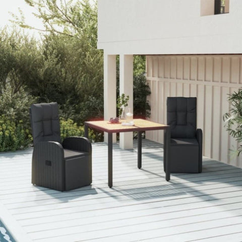 ZNTS 3 Piece Garden Dining Set Black Poly Rattan&Solid Wood Acacia 3157642