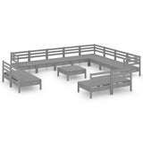 ZNTS 13 Piece Garden Lounge Set Solid Wood Pine Grey 3083171