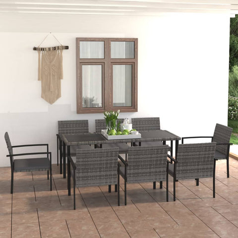 ZNTS 9 Piece Outdoor Dining Set Poly Rattan Grey 3100418