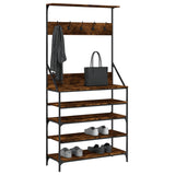 Clothes Rack with Shoe Storage Smoked Oak 90x34x184 cm 837879