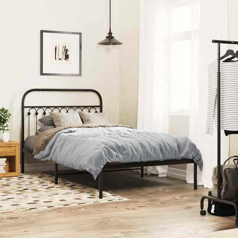 Metal Bed Frame without Mattress with Headboard Black 107x203cm 376596