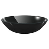 Bathroom Sink with Tap and Push Drain Black Tempered Glass 3098453