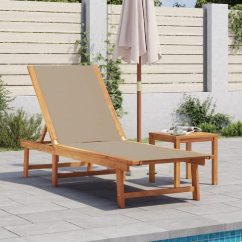 Sun Lounger Taupe Solid Wood Acacia and Textilene 4008415