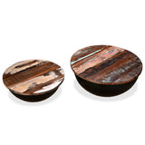 245257 Coffee Table Set 2 Pieces Solid Reclaimed Wood Black Bowl Shape