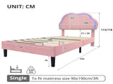 3ft Single Upholstered Bed with LED Adjustable Cute Cloud Headboard, Soft Velvet Bed Frame with N652P241968P