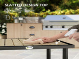 Square Garden Dining Table with 5.4cm Parasol Hole, Slatted Top, Metal Frame, 86 x 86 x 71cm, Brown T3398P320129