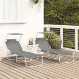 Sun Lounger Folding 2 pcs Grey 58 x 188 x 77cm Polyester 42003062