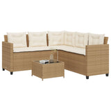 Garden Sofa with Table and Cushions L-Shaped Beige Poly Rattan 369043