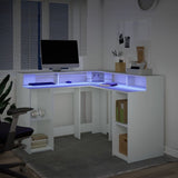 Desk with LED Lights White 130x130x91 cm Engineered Wood 3309447