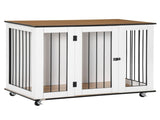 Dog Crate Furniture, Dog Cage End Table, with Wheels, for Large Dogs, 106 x 60 x 82 cm - White T3398P376404