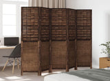 Room Divider 5 Panels Dark Brown Solid Wood Paulownia 358711