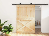 Sliding Door Natural and Black 100 x 210 cm Solid Pine Wood 3445003