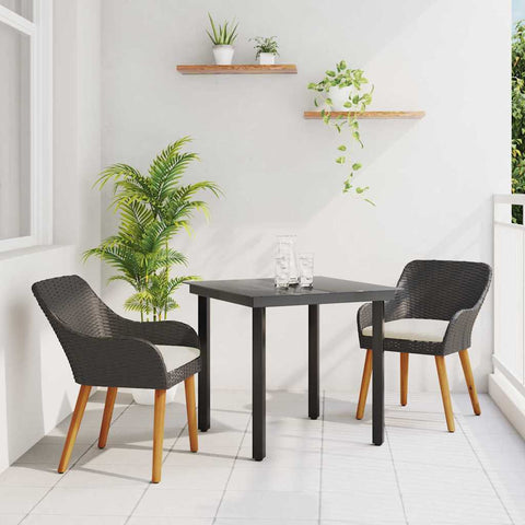 Garden Dining Set with Cushion 3 pcs Black Poly Rattan 3261670