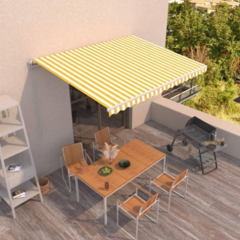Manual Retractable Awning 450x350 cm Yellow and White 3068998