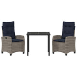 Garden Dining Set with Cushion 3 pcs Grey Poly Rattan 3380463
