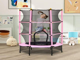 4.6FT/55" Kids Trampoline with Safety Enclosure, Outdoor Indoor Use, for Ages 3-10 Years, Pink T3398P348063