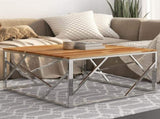 Coffee Table Silver Stainless Steel and Solid Acacia Wood 349951