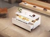High Gloss Table with 2 drawer, LED lights, pull-out tray, Centre Table, Sofa Side Table, N605P388084W