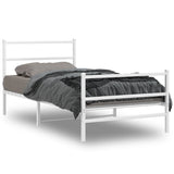Metal Bed Frame without Mattress with Footboard White 107x203cm 355428