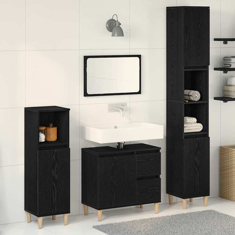 Bathroom Furniture Set with Drawer 3 pcs Black 30 x 30 x 180 cm 3333086