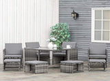 9PC Rattan Garden Furniture Outdoor Patio Dining Table Set Weave Wicker 8 Seater Stool Mixed Grey T3398P314645