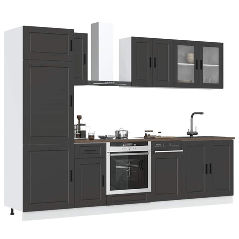 ZNTS 8 Piece Kitchen Cabinet Set Kalmar Black Engineered Wood 3314812