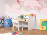 Kids Desk and Chair Set 2 Pieces Children Study Table with Storage Pull-Out Drawer Bookshelf for 3-6 T3398P421977