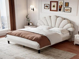 4ft6 Double Upholstered Velvet Bed, with Adjustable Chic Petal Headboard, Velvet Platform Bed N652P169590