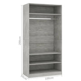 Wardrobe Concrete Grey 100x50x200 cm Engineered Wood 800229