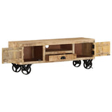 TV Cabinet with Wheels 110x30x37 cm Rough Mango Wood 328317