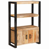Bookshelf with Doors Brown Solid Rough Mango Wood and Metal 4104769
