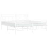 ZNTS Metal Bed Frame without Mattress with Footboard White 183x213cm 373763