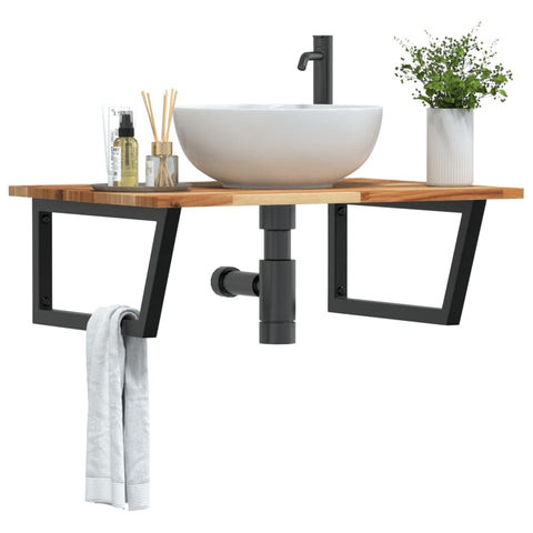 Basin Shelf Wall Mounted Steel and Solid Wood Acacia 3302923