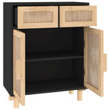 Sideboard Black 60x30x75 cm Solid Wood Pine and Natural Rattan 345637