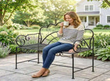 Metal Garden Bench Loveseat with Slatted Seat, Black T3398P548535