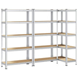 5-Layer Storage Shelves 3 pcs Silver Steel&Engineered Wood 3307590