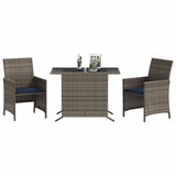 3 Piece Bistro Set with Cushions Grey Poly Rattan 365123