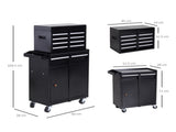 Tool Chest 2 in 1 Metal Tool Cabinet Storage Box with 5 Drawers Pegboard Wheels 60x28x104.5cm Black T3398P344507
