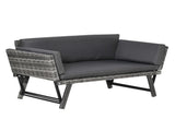 2 Seater Rattan Sofa with Cushions, 2-in-1 PE Rattan Daybed Sofa with Left Up or Down Armrests, T3398P318742