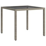 Garden Table 90x90x75 cm Tempered Glass and Poly Rattan Grey 316701