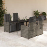 5 Piece Garden Dining Set with Cushions Grey Poly Rattan 3212558