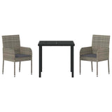Garden Dining Set with Cushion 3 pcs Grey Poly Rattan 3380106