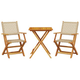 Bistro Set Beige Solid acacia wood and PE rattan Foldable 3281804