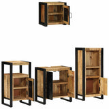 Bathroom Furniture Set 4 pcs Brown and Black Solid Mango Wood 3305634