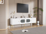 Modern TV Stand, 4doors, Metal bracket, TV Cabinet Storage Sideboard with 2 glass doors, TV N605P407493W