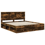 Bed Frame Smoked Oak 180 x 200 cm Solid Pine Wood 3410978